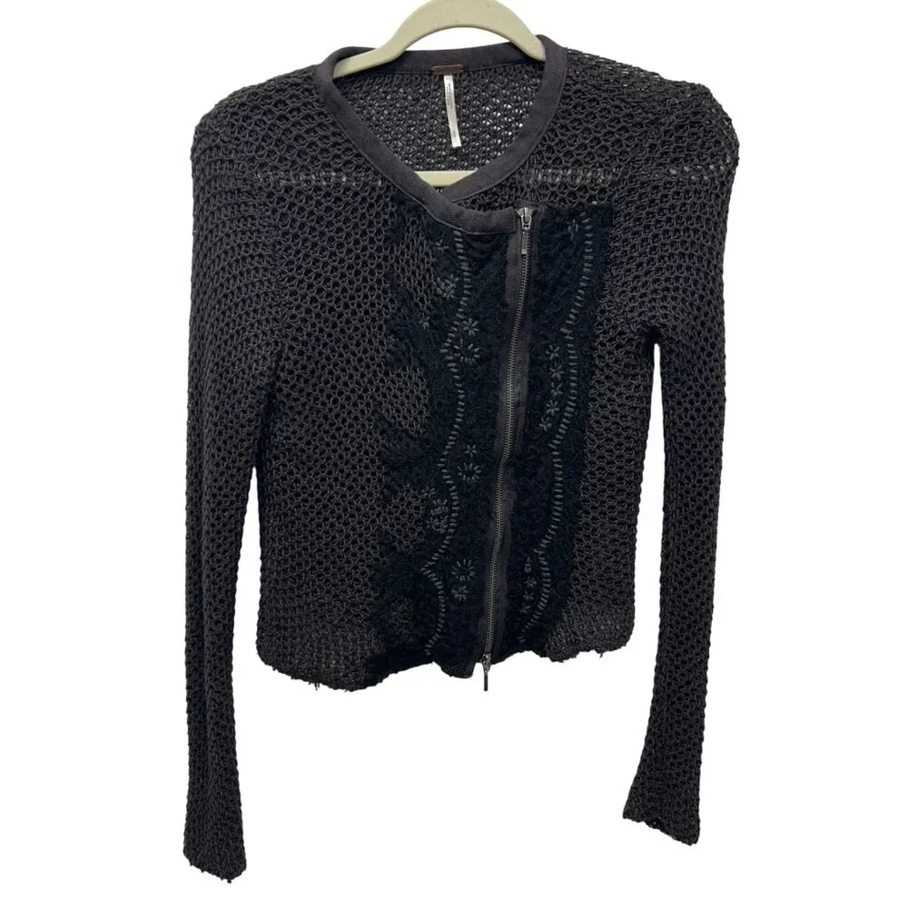 Free People Femme Fatale Knit Moto Zip Cardigan Open Knit Sweater small - Picture 2 of 10